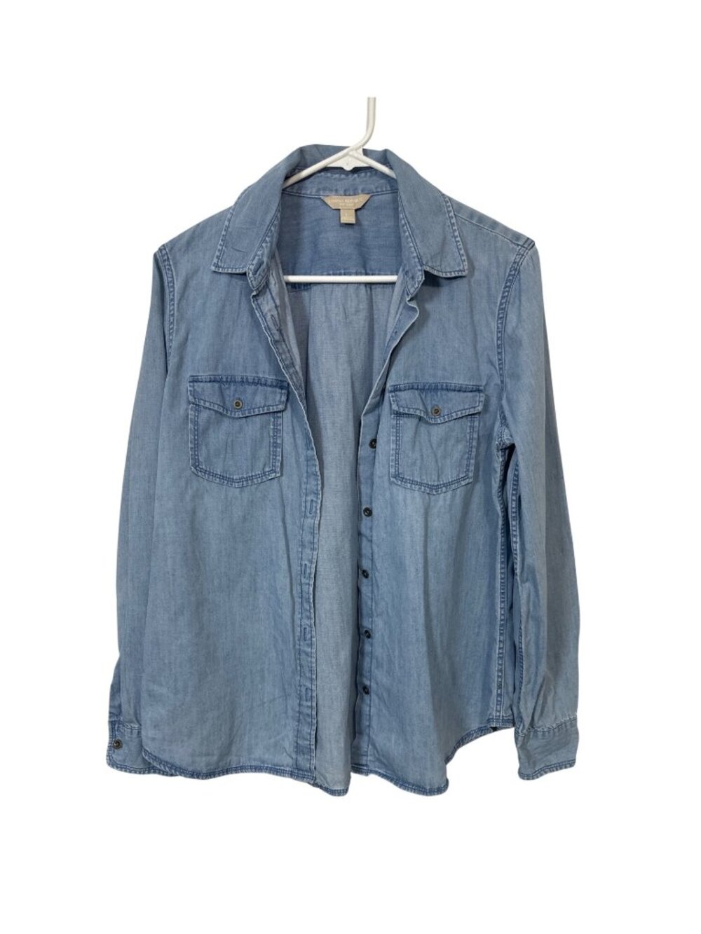 Banana Republic Soft Wash Denim Button-Up Shirt Large 91% Cotton 9% Linen Long S